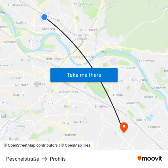 Peschelstraße to Prohlis map