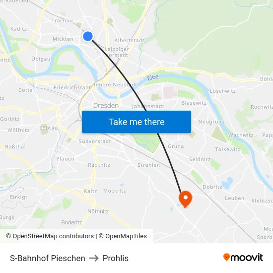 S-Bahnhof Pieschen to Prohlis map