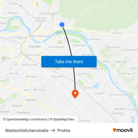 Waldschlößchenstraße to Prohlis map
