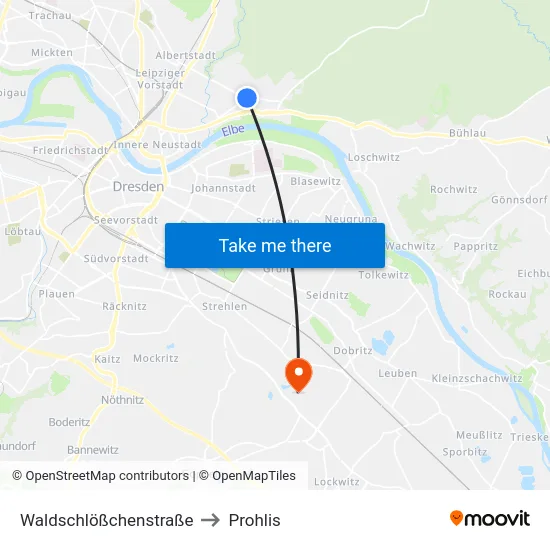 Waldschlößchenstraße to Prohlis map