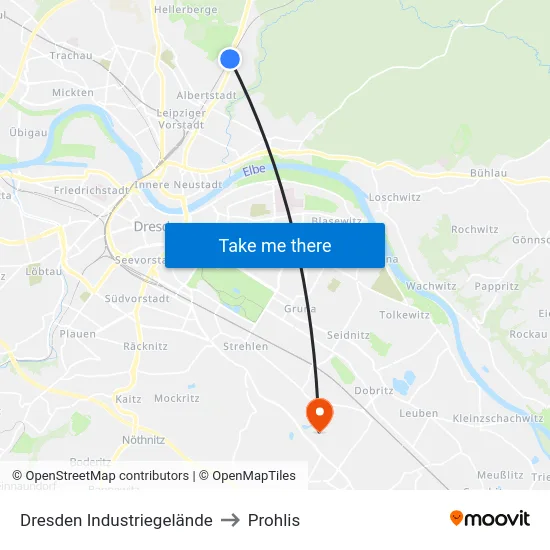 Dresden Industriegelände to Prohlis map