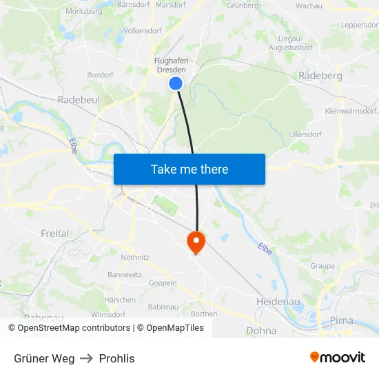 Grüner Weg to Prohlis map