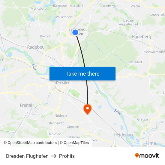 Dresden Flughafen to Prohlis map