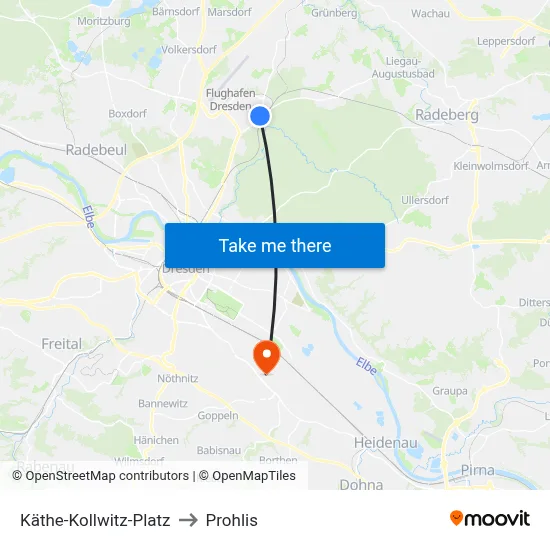 Käthe-Kollwitz-Platz to Prohlis map