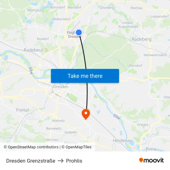 Dresden Grenzstraße to Prohlis map