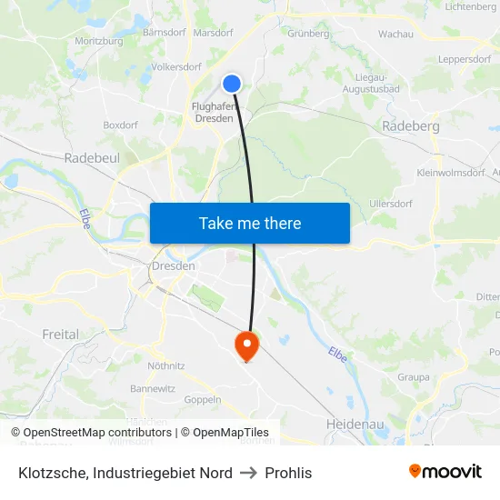 Klotzsche, Industriegebiet Nord to Prohlis map