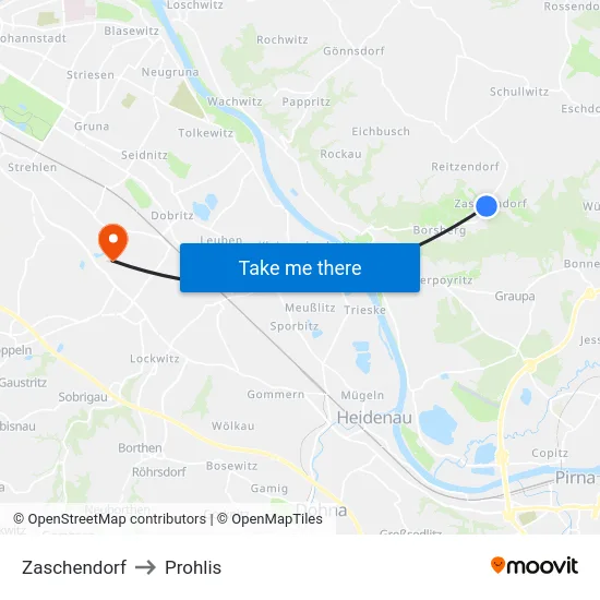 Zaschendorf to Prohlis map