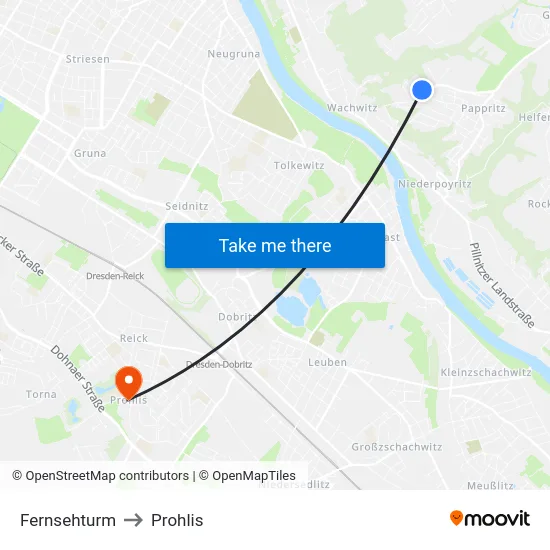 Fernsehturm to Prohlis map