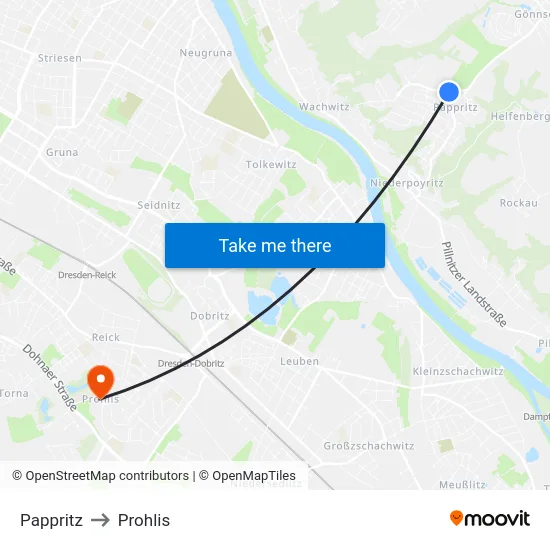 Pappritz to Prohlis map