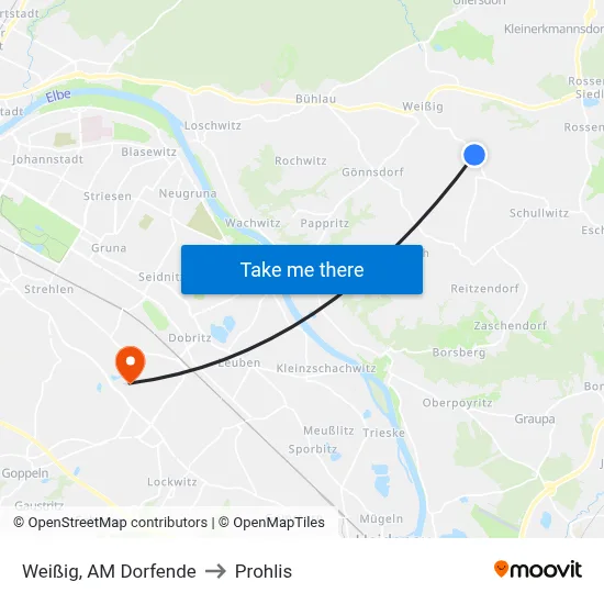 Weißig, AM Dorfende to Prohlis map