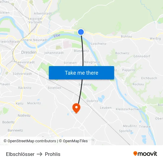 Elbschlösser to Prohlis map