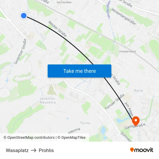 Wasaplatz to Prohlis map