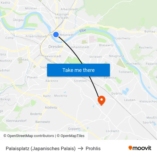 Palaisplatz (Japanisches Palais) to Prohlis map