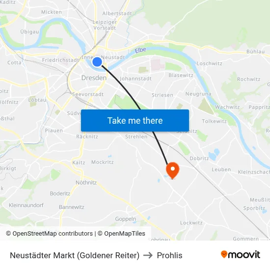 Neustädter Markt (Goldener Reiter) to Prohlis map