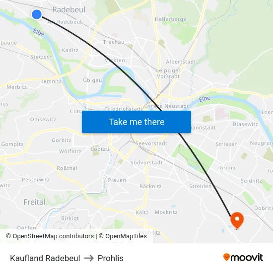 Kaufland Radebeul to Prohlis map