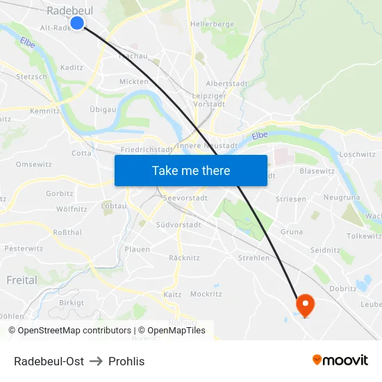 Radebeul-Ost to Prohlis map