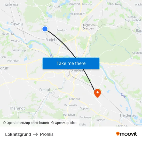 Lößnitzgrund to Prohlis map