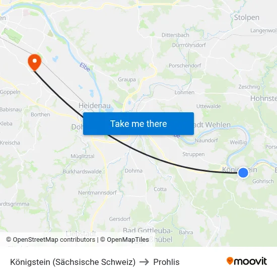 Königstein (Sächsische Schweiz) to Prohlis map
