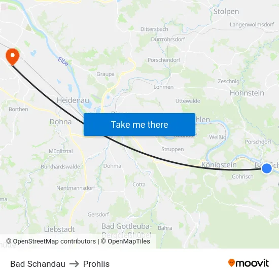 Bad Schandau to Prohlis map
