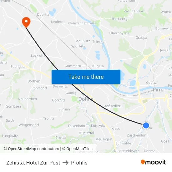 Zehista, Hotel Zur Post to Prohlis map
