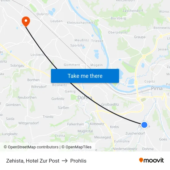 Zehista, Hotel Zur Post to Prohlis map