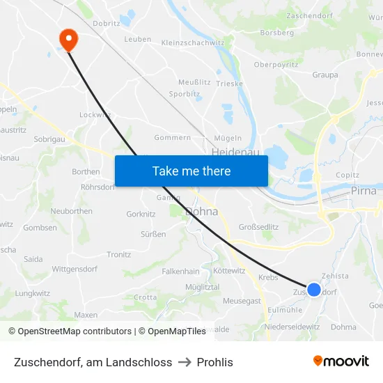 Zuschendorf, am Landschloss to Prohlis map