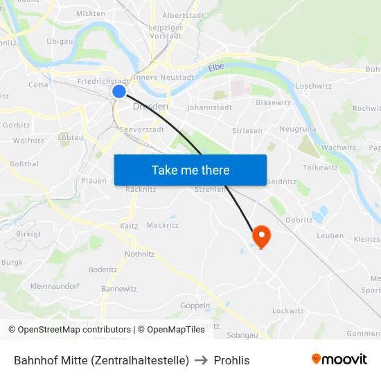 Bahnhof Mitte (Zentralhaltestelle) to Prohlis map