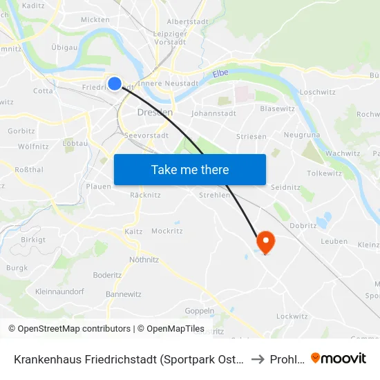 Krankenhaus Friedrichstadt (Sportpark Ostra) to Prohlis map