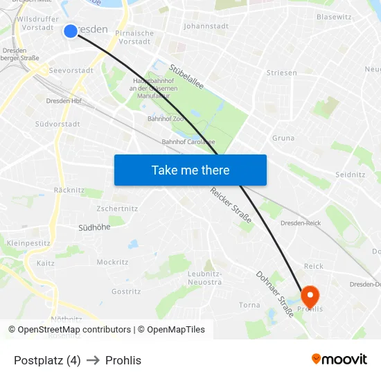 Postplatz (4) to Prohlis map