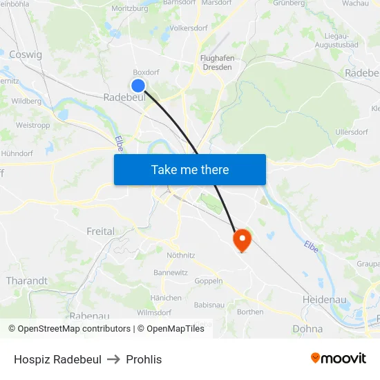 Hospiz Radebeul to Prohlis map