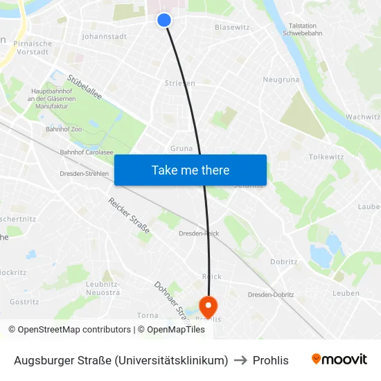 Augsburger Straße (Universitätsklinikum) to Prohlis map