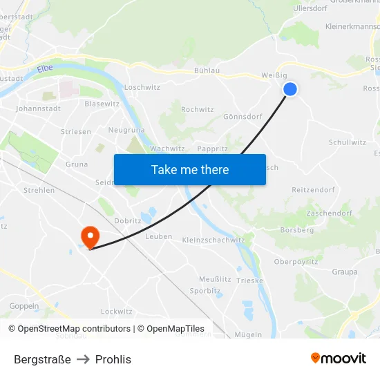 Bergstraße to Prohlis map
