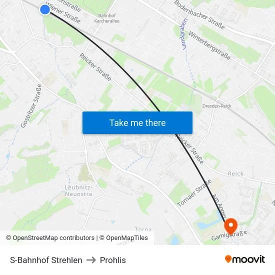 S-Bahnhof Strehlen to Prohlis map