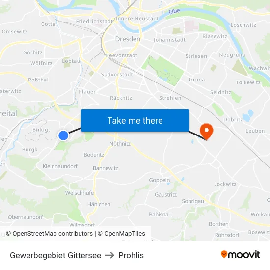 Gewerbegebiet Gittersee to Prohlis map