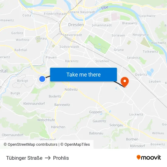 Tübinger Straße to Prohlis map