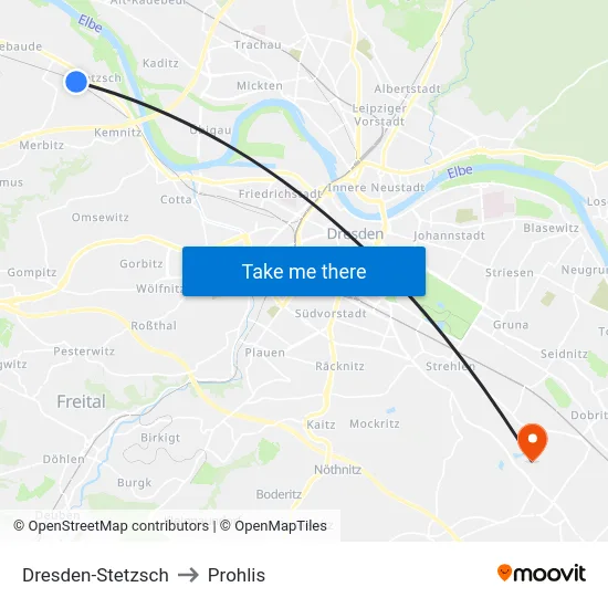 Dresden-Stetzsch to Prohlis map