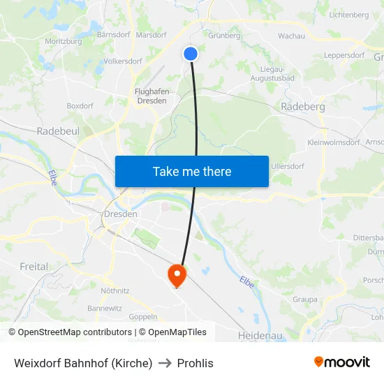 Weixdorf Bahnhof (Kirche) to Prohlis map