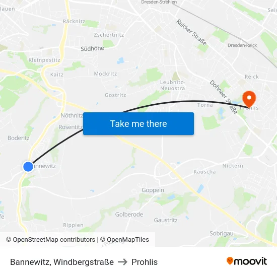 Bannewitz, Windbergstraße to Prohlis map