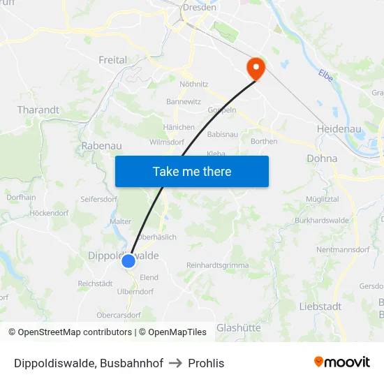 Dippoldiswalde, Busbahnhof to Prohlis map