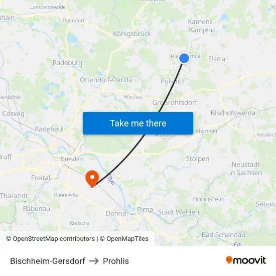 Bischheim-Gersdorf to Prohlis map