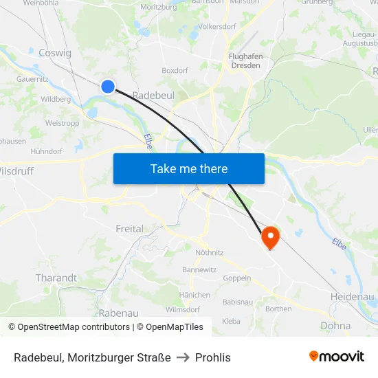 Radebeul, Moritzburger Straße to Prohlis map