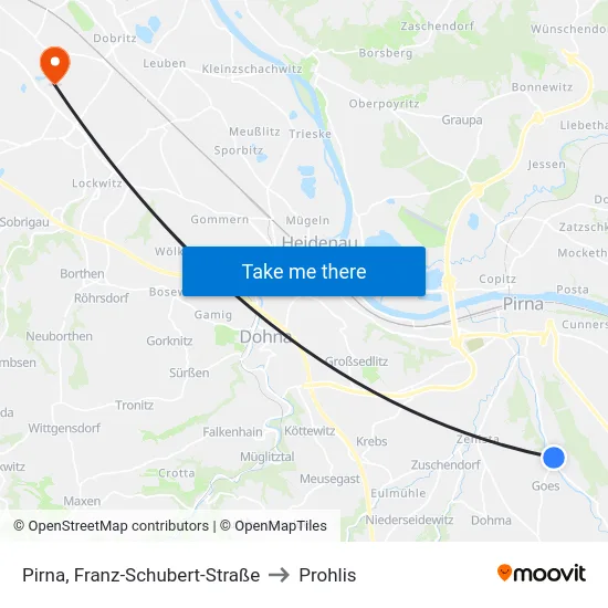 Pirna, Franz-Schubert-Straße to Prohlis map