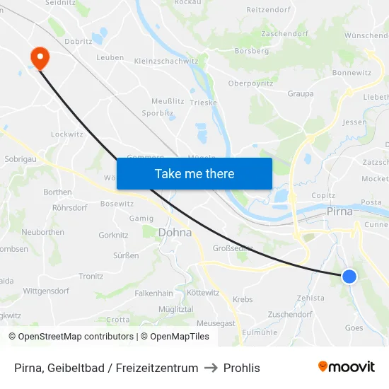 Pirna, Geibeltbad / Freizeitzentrum to Prohlis map