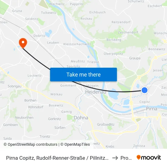 Pirna Copitz, Rudolf-Renner-Straße / Pillnitzer Straße to Prohlis map
