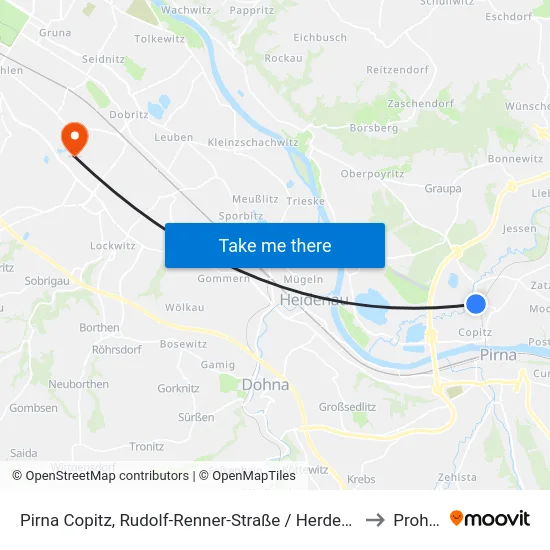 Pirna Copitz, Rudolf-Renner-Straße / Herderhalle to Prohlis map