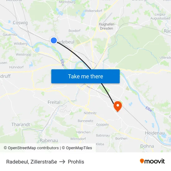 Radebeul, Zillerstraße to Prohlis map