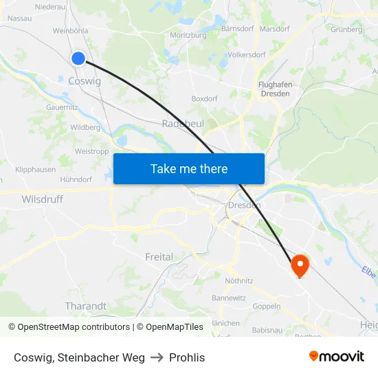 Coswig, Steinbacher Weg to Prohlis map