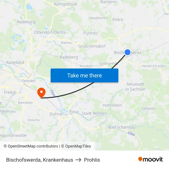 Bischofswerda, Krankenhaus to Prohlis map