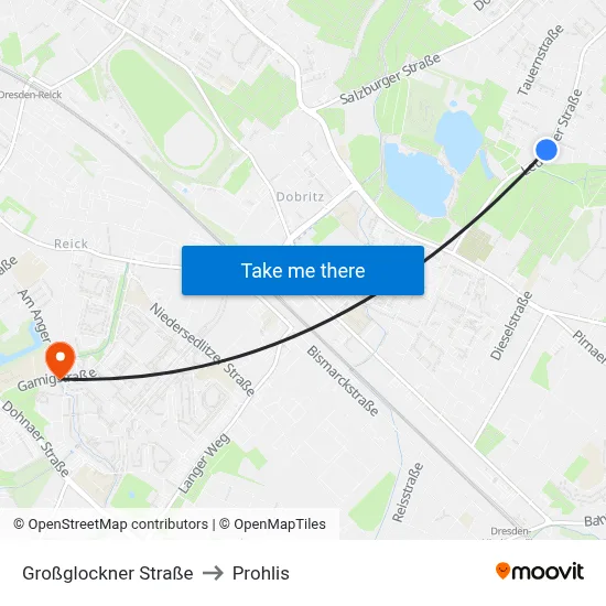 Großglockner Straße to Prohlis map