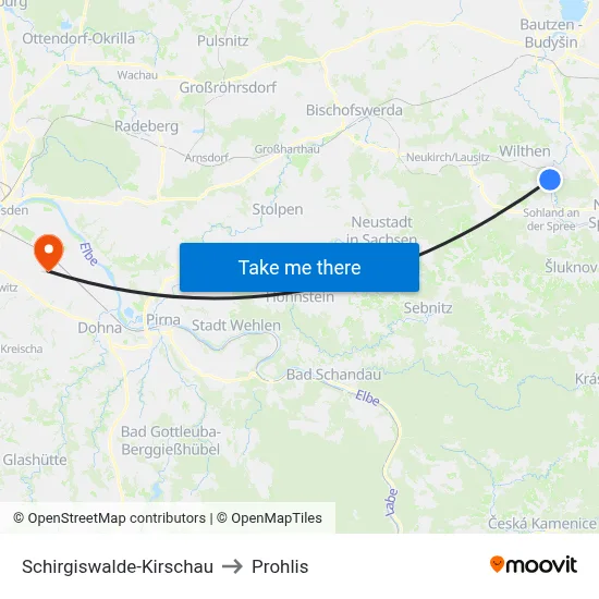 Schirgiswalde-Kirschau to Prohlis map